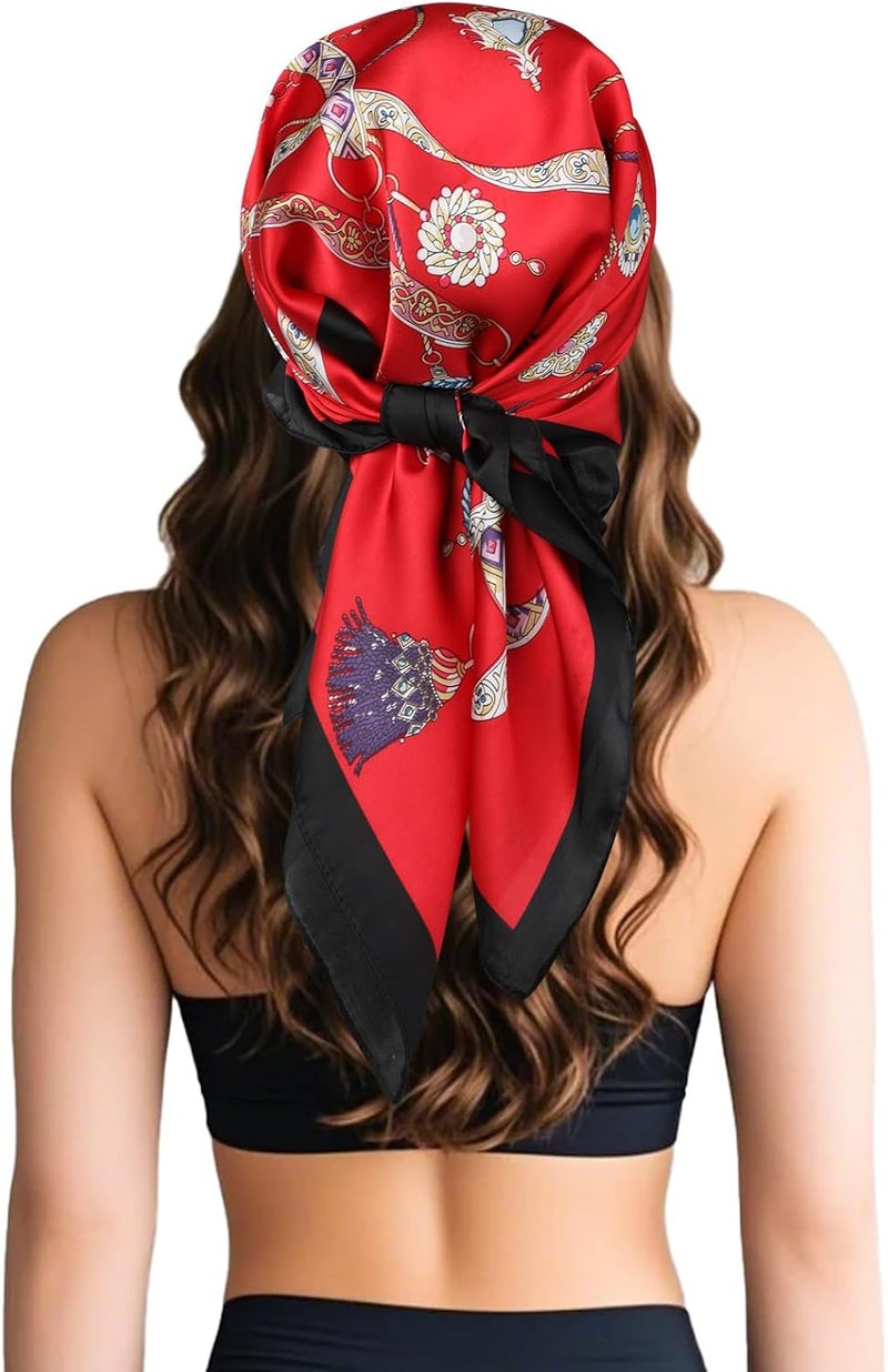 Sumolux Head Hair Scarf for Women Like Satin Silk Scarf Bandana Hair Wrapping Night Large Square Scarves 27.5" - Image 4
